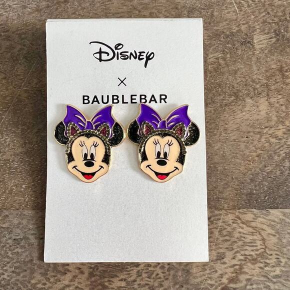 New Disney x Baublebar Minnie Mouse Cat Ear Enamel Post Earrings - Picture 1 of 4